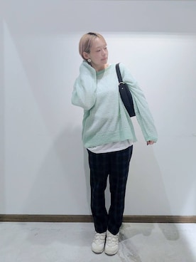 「GLOBAL WORK（グローバルワーク）のあったかウツクシルエットテーパードパンツ/575203（その他パンツ）」を使った、のみ子さん（レディース・154cm）の冬コーディネート