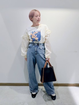 「GLOBAL WORK（グローバルワーク）のGOODデニムバギーパンツ/498388（デニムパンツ）」を使った、のみ子さん（レディース・154cm）の秋コーディネート