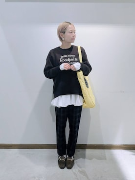 「GLOBAL WORK（グローバルワーク）のあったかウツクシルエットテーパードパンツ/575203（その他パンツ）」を使った、のみ子さん（レディース・154cm）の秋コーディネート