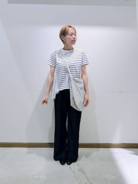 「GLOBAL WORK（グローバルワーク）のらくっション踏めるバブーシュ/136007（その他シューズ、ブラック系）」を使った、のみ子さん（レディース・154cm）の夏コーディネート