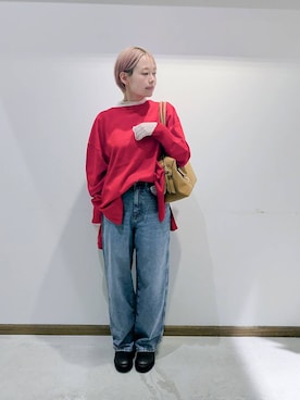 「GLOBAL WORK（グローバルワーク）のGOODデニムバギーパンツ/498388（デニムパンツ）」を使った、のみ子さん（レディース・154cm）の秋コーディネート