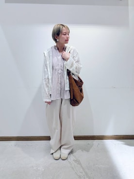 「GLOBAL WORK（グローバルワーク）のジャガードレースパーカー/632458（パーカー、ベージュ系）」を使った、のみ子さん（レディース・154cm）の春コーディネート