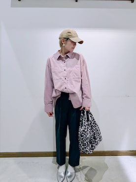 「GLOBAL WORK（グローバルワーク）のらくっションポインテッドバブーシュ/282406（パンプス、シルバー系）」を使った、のみ子さん（レディース・154cm）の春コーディネート