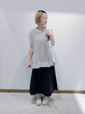 「アイテム（スリッポン、ホワイト系）」を使った、のみ子さん（レディース・154cm）の夏コーディネート