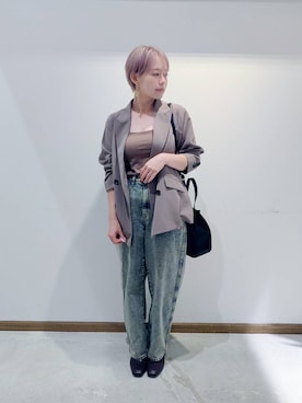 「撥水」｜「アイテム（デニムパンツ）」を使った、のみ子さん（レディース・154cm）の秋コーディネート