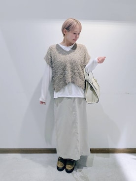 「アイテム（ベスト）」を使った、のみ子さん（レディース・154cm・30代）の秋コーディネート