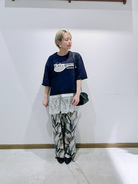 「GLOBAL WORK（グローバルワーク）のスペ軽お財布ショルダー2/580785（ショルダーバッグ、ブラック系）」を使った、のみ子さん（レディース・154cm）の春コーディネート