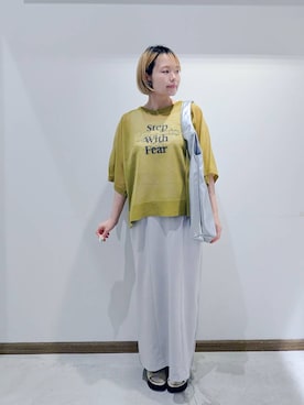 「GLOBAL WORK（グローバルワーク）のセルフCUTリブIラインスカート/288750（スカート）」を使った、のみ子さん（レディース・154cm・30代）の夏コーディネート