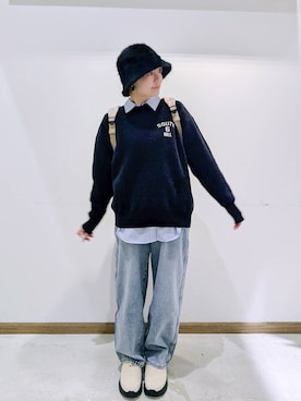 「GLOBAL WORK（グローバルワーク）のアイテム（帽子）」を使った、のみ子さん（レディース・154cm）の冬コーディネート