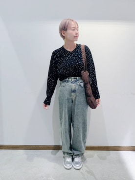 「GLOBAL WORK（グローバルワーク）の推しごとギャザートート/495802（トートバッグ）」を使った、のみ子さん（レディース・154cm）の秋コーディネート