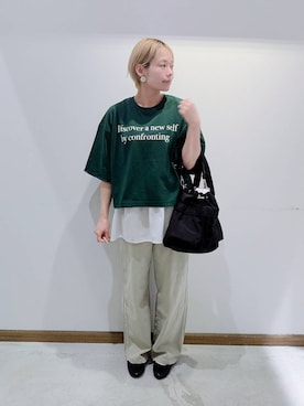 「GLOBAL WORK（グローバルワーク）のGOODデニムバギーパンツ/498388（デニムパンツ）」を使った、のみ子さん（レディース・154cm）の秋コーディネート