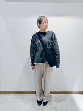 「GLOBAL WORK（グローバルワーク）のらくっション踏めるバブーシュ/136007（その他シューズ、ブラック系）」を使った、のみ子さん（レディース・154cm）の春コーディネート