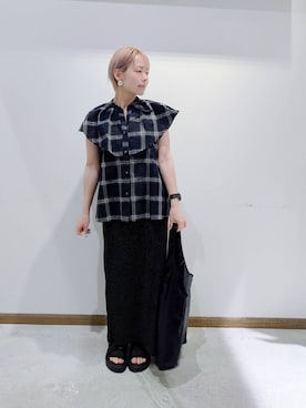 「ロングスカート」｜「アイテム（シャツ/ブラウス）」を使った、のみ子さん（レディース・154cm・30代）の夏コーディネート