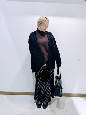 「アイテム（モカシン/デッキシューズ）」を使った、のみ子さん（レディース・154cm）の冬コーディネート