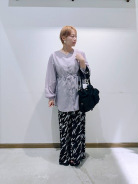 「GLOBAL WORK（グローバルワーク）の楊柳イージーワイドパンツ/636562（その他パンツ、ブルー系）」を使った、のみ子さん（レディース・154cm）の夏コーディネート