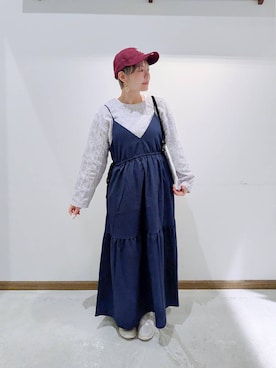 「GLOBAL WORK（グローバルワーク）のエアかるクッションベルトスニーカー/102313（スニーカー、ホワイト系）」を使った、のみ子さん（レディース・154cm）の春コーディネート