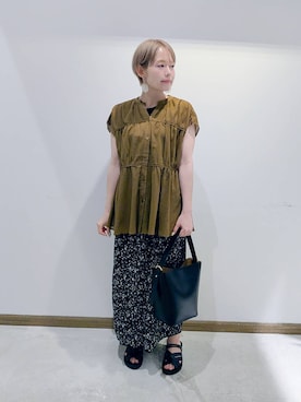 「ロングスカート」｜「アイテム（シャツ/ブラウス）」を使った、のみ子さん（レディース・154cm・30代）の夏コーディネート