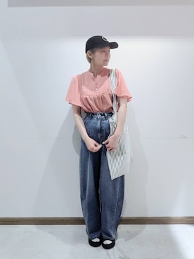 「GLOBAL WORK（グローバルワーク）のアイテム（帽子）」を使った、のみ子さん（レディース・154cm）の夏コーディネート