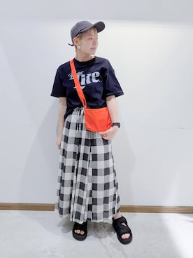 「アイテム（帽子）」を使った、のみ子さん（レディース・154cm・30代）の夏コーディネート