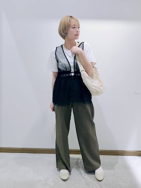 「GLOBAL WORK（グローバルワーク）の撥水ライト5ポケミニショルダー/252341（ショルダーバッグ）」を使った、のみ子さん（レディース・154cm）の春コーディネート