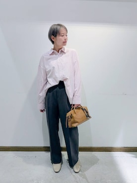 「GLOBAL WORK（グローバルワーク）の365日マイスタイルシャツ/571317（シャツ/ブラウス、ピンク系）」を使った、のみ子さん（レディース・154cm）の春コーディネート