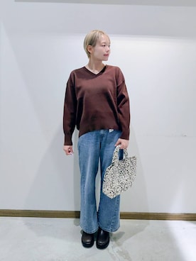 「撥水」｜「アイテム（デニムパンツ）」を使った、のみ子さん（レディース・154cm）の秋コーディネート