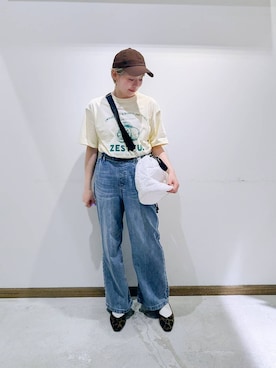 「GLOBAL WORK（グローバルワーク）のアイテム（キャップ）」を使った、のみ子さん（レディース・154cm）の春コーディネート