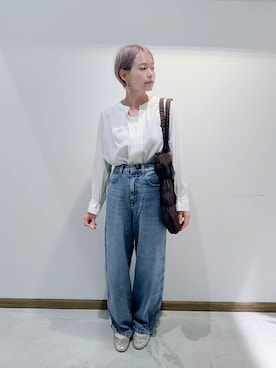 「GLOBAL WORK（グローバルワーク）の推しごとギャザートート/495802（トートバッグ）」を使った、のみ子さん（レディース・154cm）の秋コーディネート
