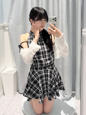 「OLIVE des OLIVE（オリーブデオリーブ）のアメスリワンピースswimwear（水着、ブラック系）」を使った、amiさん（レディース・158cm）の春コーディネート