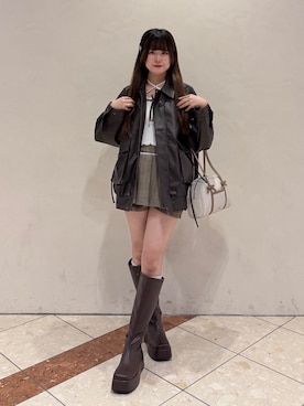 「アイテム（ライダースジャケット）」を使った、amiさん（レディース・158cm）の秋コーディネート