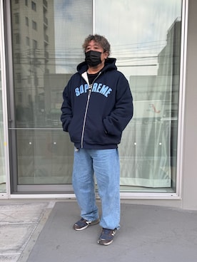 「Supreme （シュプリーム）のアイテム」を使った、hiroremeさん（メンズ・175cm）の冬コーディネート