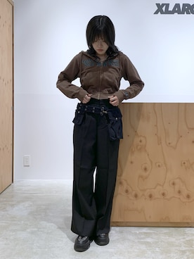 「X-girl（エックスガール）のWAIST ADJUSTABLE WIDE TUCK PANTS（スラックス）」を使った、かももさん（レディース・160cm）の秋コーディネート