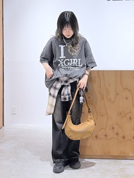 「X-girl（エックスガール）のBLEACHED PLAID L/S SHIRT（シャツ/ブラウス、ブラック系）」を使った、かももさん（レディース・160cm）の春コーディネート