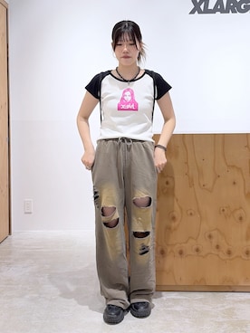 「X-girl（エックスガール）のFACE LABEL KNAPSACK（バックパック/リュック、ブラック系）」を使った、かももさん（レディース・160cm）の春コーディネート
