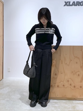 「X-girl（エックスガール）のWAIST ADJUSTABLE WIDE TUCK PANTS（スラックス）」を使った、かももさん（レディース・160cm）の秋コーディネート