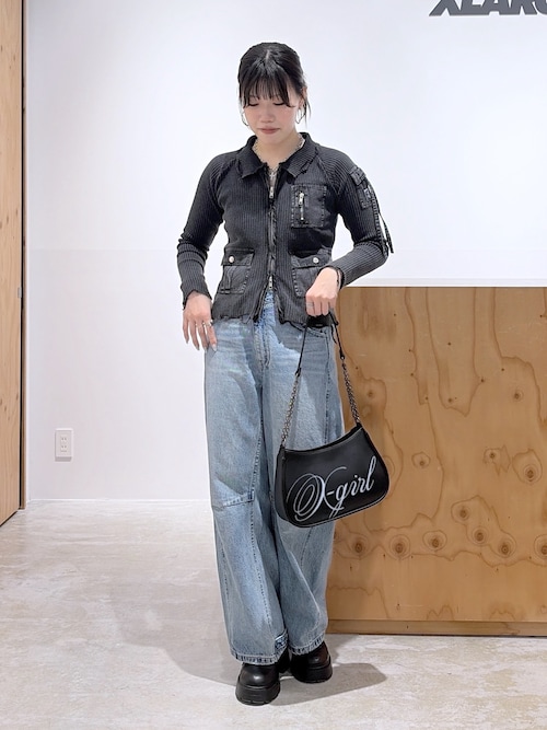 DISTRESSED WOVEN MIX ZIP UP TOP（Tシャツ/カットソー）｜X-girl