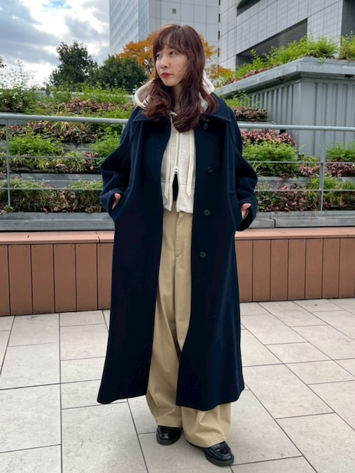 SUPER140スタンドカラーコート／ツイードスタンドコート（ステンカラー