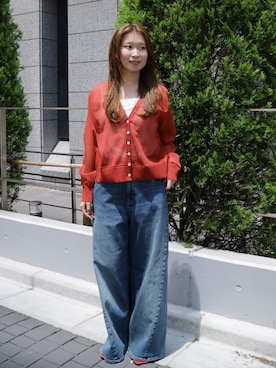 「アイテム（カーディガン/ボレロ、レッド系）」を使った、PUBLIC TOKYO WOMENSさん（レディース・162cm）の夏コーディネート