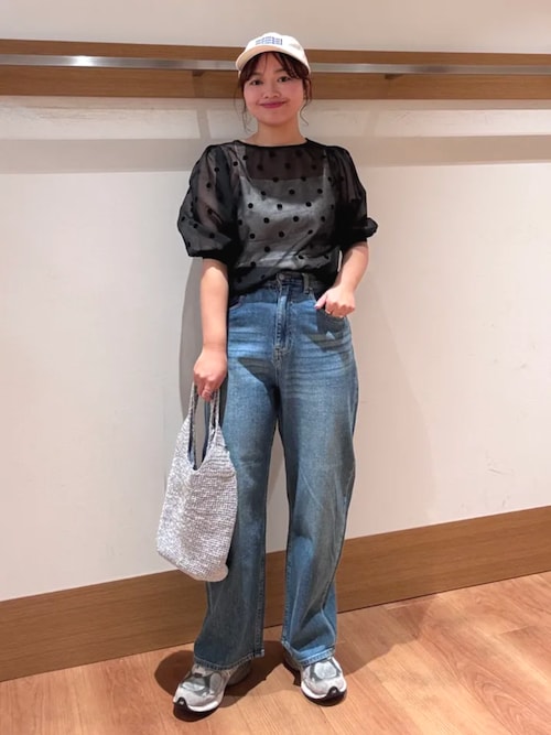 SHIPS Colors:〈手洗い可能〉シアー フロッキー ドット 5分袖 ブラウス