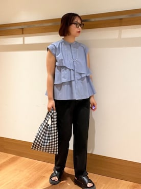 「アイテム（エコバッグ/サブバッグ）」を使った、こずえさん（レディース・160cm）の夏コーディネート