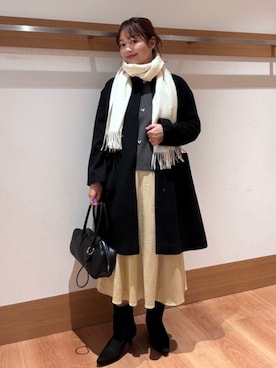 「アイテム（ノーカラーコート）」を使った、こずえさん（レディース・160cm）の冬コーディネート