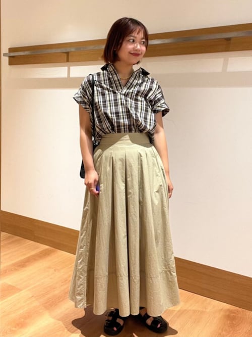 innowave:〈手洗い可能〉TC チェック スキッパー フレンチスリーブ innowave:〈手洗い可能〉TC チェック スキッパー フレンチスリーブ