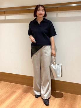 「半袖ニット」｜こずえさん（レディース・160cm）の春コーディネート