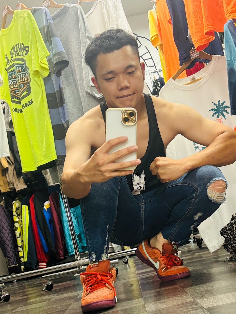 「SHEENのアイテム（デニムパンツ、グレー系）」を使った、m3i8w3a9さん（メンズ・168cm）の夏コーディネートの1枚目の写真