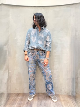 「Desigual（デシグアル）のアイテム（シャツ/ブラウス、ブルー系）」を使った、Desigual原宿 STAFFさん（メンズ・167cm）の夏コーディネート