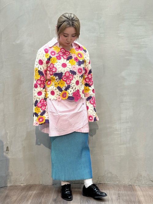 Desigualパープルマルチフローラルクロシェ編みクロップドスリーブニット パープルマルチフローラルクロシェ編みクロップドロングスリーブニット