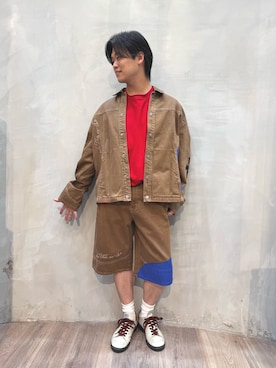 「Desigual（デシグアル）のアイテム（ジャケット/アウター、ブラウン系）」を使った、Desigual原宿 STAFFさん（メンズ・167cm）の夏コーディネート