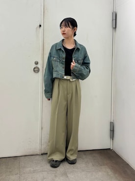 「大人カジュアルコーデ」｜「アイテム（デニムジャケット）」を使った、kannaさん（レディース・154cm）の冬コーディネート