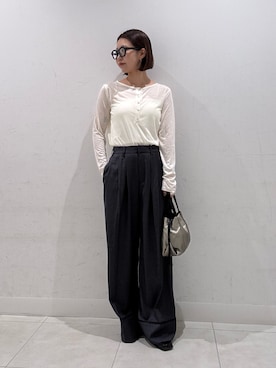 「SENSE OF PLACE by URBAN RESEARCH（センスオブプレイスバイアーバンリサーチ）の3タックスラックスワイドパンツ（その他パンツ）」を使った、kannaさん（レディース・155cm）の夏コーディネート