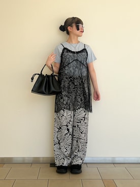 「ITEMS URBANRESEARCH（アイテムズ アーバンリサーチ）のガライージーパンツ（その他パンツ、ブラック系）」を使った、‪☆KIRA‪☆さん（レディース・158cm）の夏コーディネート